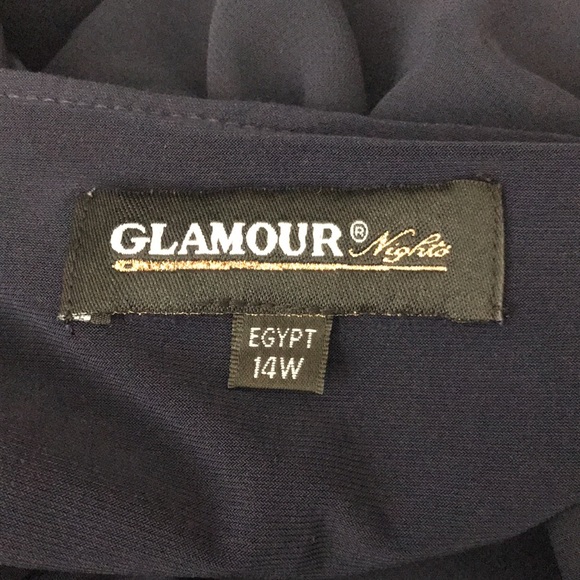 Glamour Nights, Navy Blue Dress with attached sheer Overlay. - Picture 10 of 15